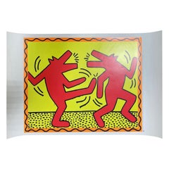 Affiche d'art pop shop new-yorkais vintage Keith Haring, dansant des chiens Wolves, 1991