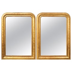 Antique Pair of French Gold Leaf Louis Philippe Mirrors with Floral Motifs, C. 1890