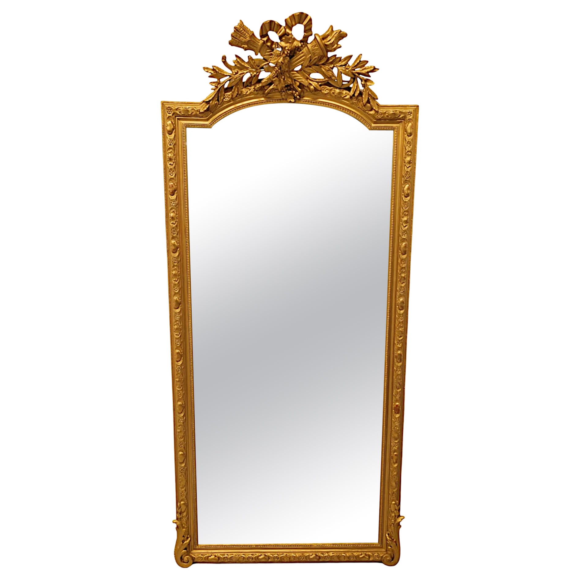 Très beau grand miroir d'embarcadère ou de coiffeuse en bois doré du 19e siècle