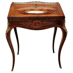 A Very Fine 19th Century Marquetry Inlaid Bureau Du Dame