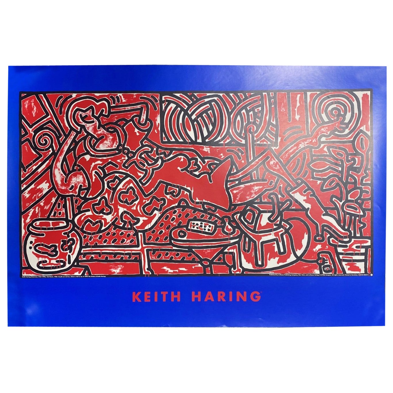 Keith Haring Vintage NYC Pop Shop te Neues Art Lithograph Poster Red Room, 1993 For Sale
