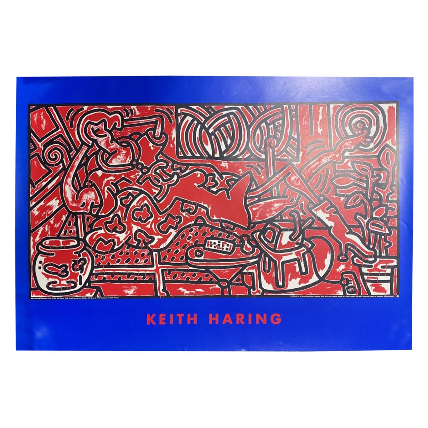 Keith Haring Vintage NYC Pop Shop te Neues Art Lithograph Poster Red Room, 1993 For Sale