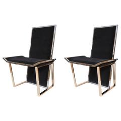 Pair of Chrome and Brass 1970s Chairs Attributed to Romeo Rega