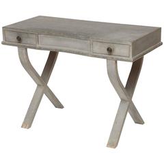 Blue-Gray Painted Dressing Table with X-Form Supports, France, circa 1950