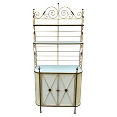 Used Mid-Century French Iron Brass Bakers Rack Bar Cabinet