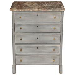 French 19th Century Painted Commode with Five Drawers and Marble Top
