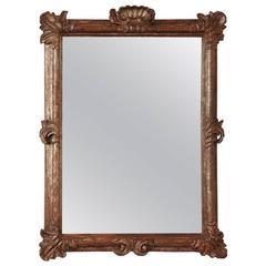 17th Century Italian Carved Silver Giltwood Wall Mirror with Shell Motif