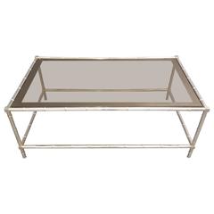 Faux Bamboo Chrome-Plated Cocktail Table with Smoked Glass Top 8