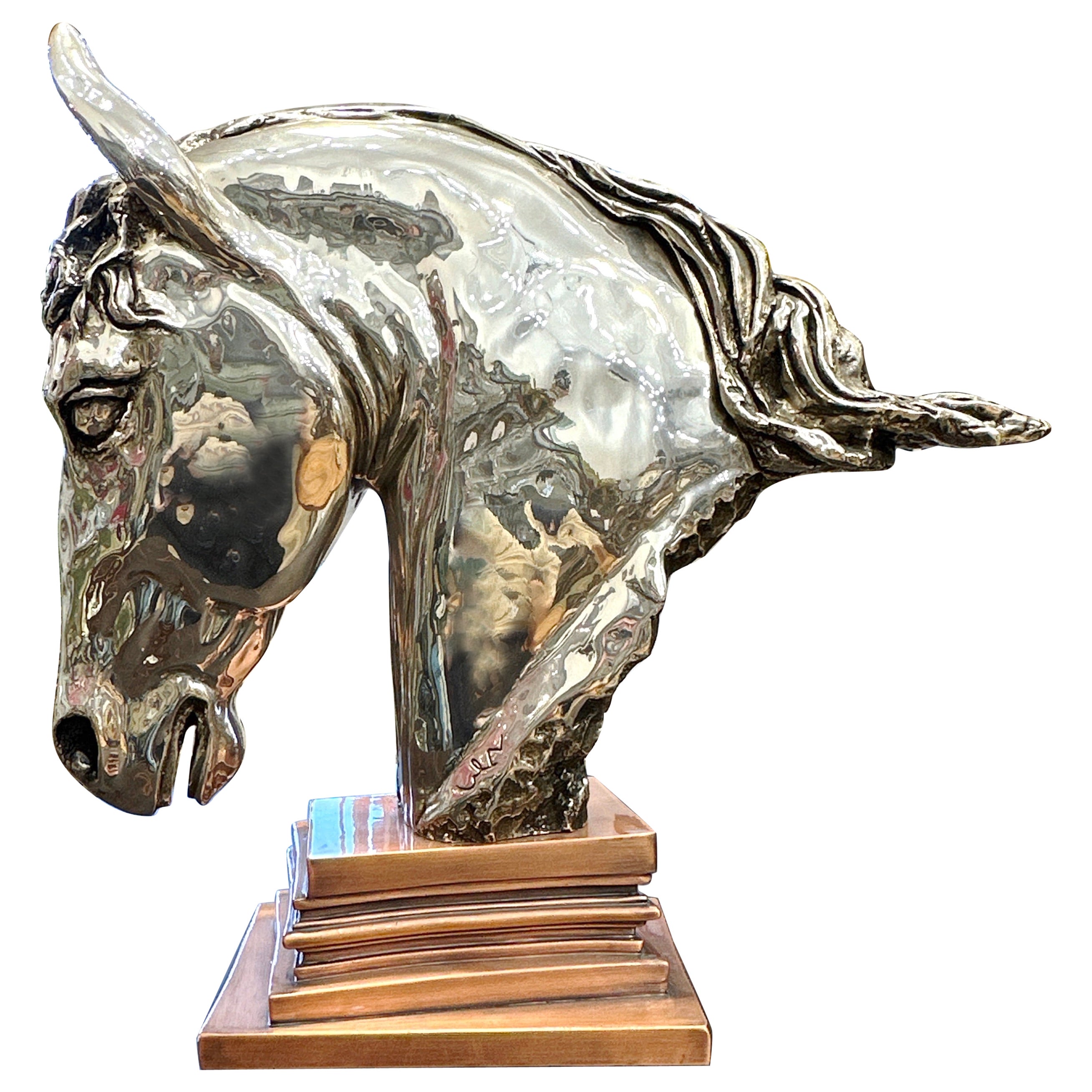 Ricardo Del Rio (1961 -) Mexico City. Large Silver Plated Horse Head Sculpture For Sale
