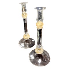 Used Pair Mid Twentieth Century Murano Glass Candleholders by Seguso Vetri d'arte