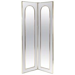 1970s Double Panel Floor Mirror with Brass Detail 1