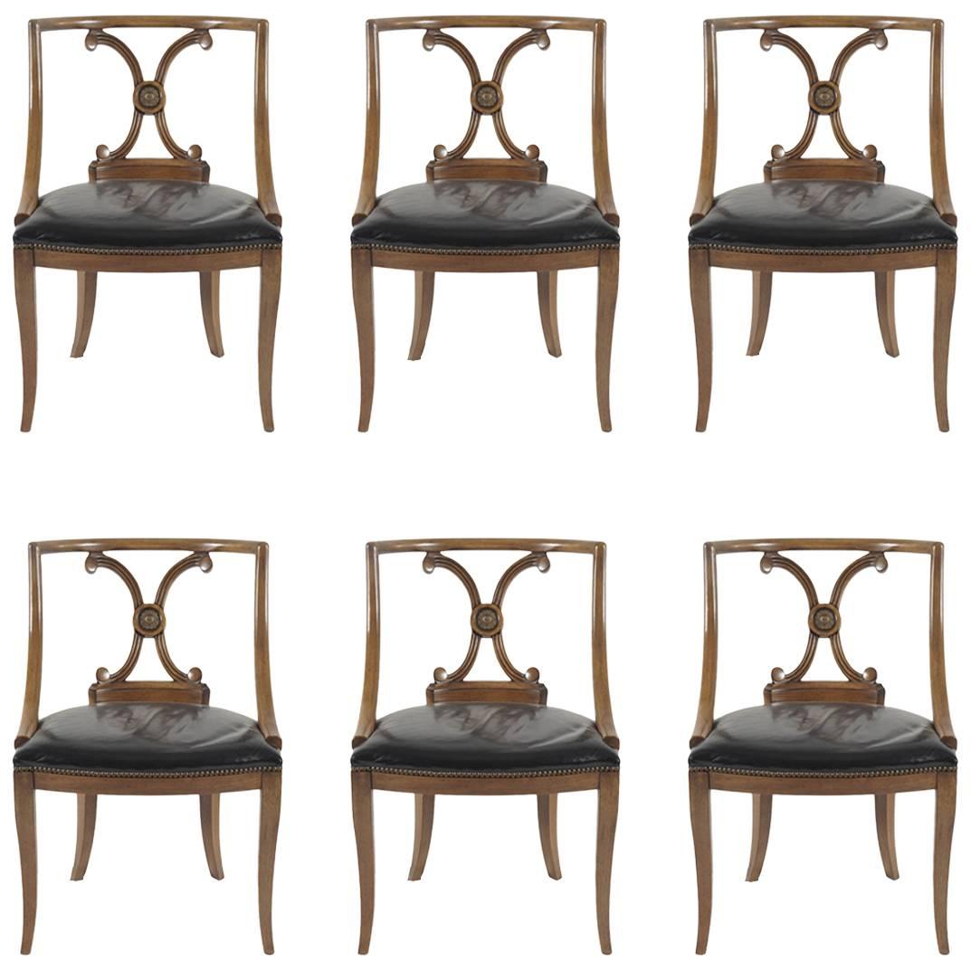 Six Mid-Century Modern Wood and Leather Chairs for John Stuart