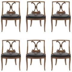 Six Mid-Century Modern Wood and Leather Chairs for John Stuart