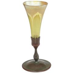 Tiffany Studios Pulled Feather Trumpet Vase, Bronze Base