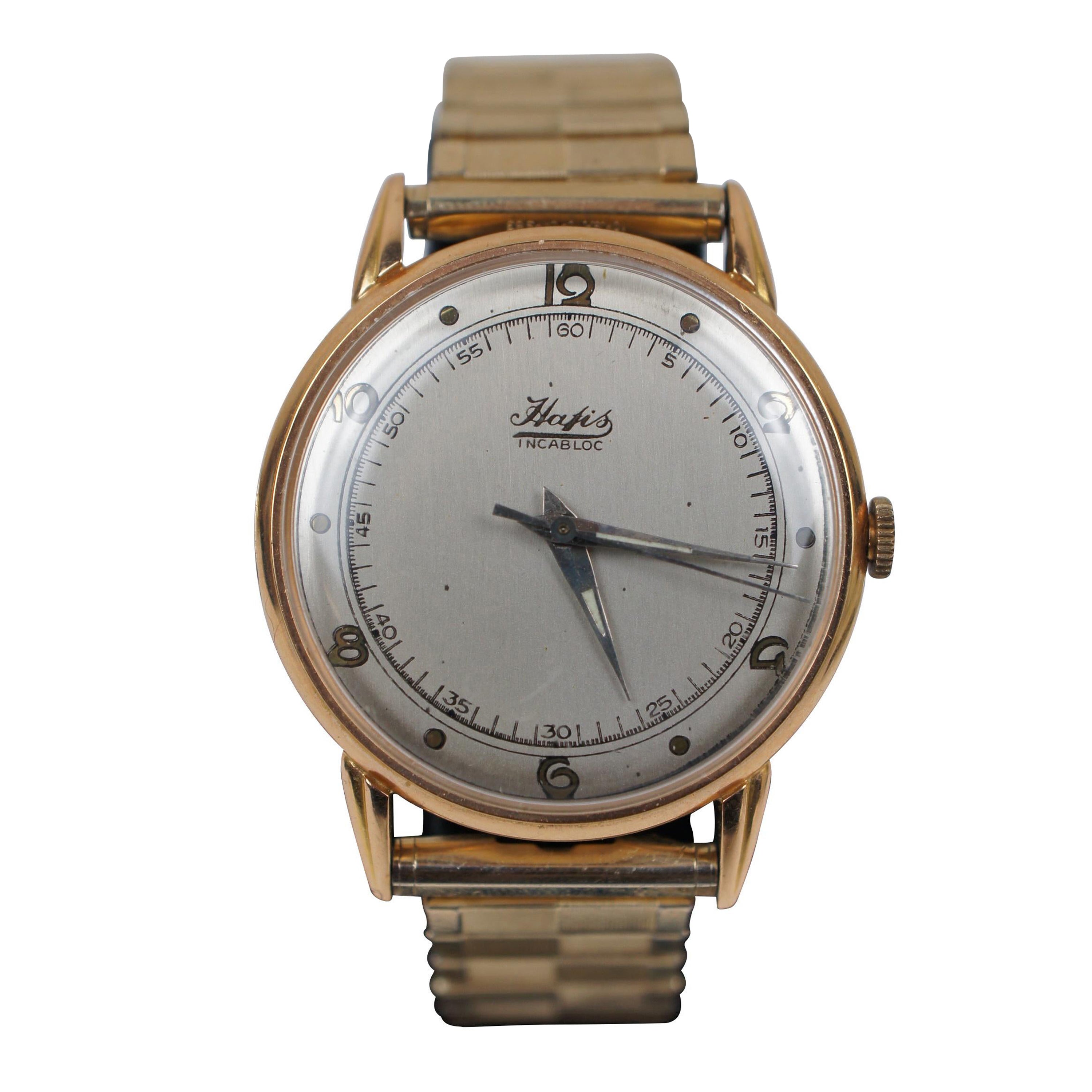 Rare Antique Art Deco Hafis Incabloc 18K Gold Mechanical Wrist Watch