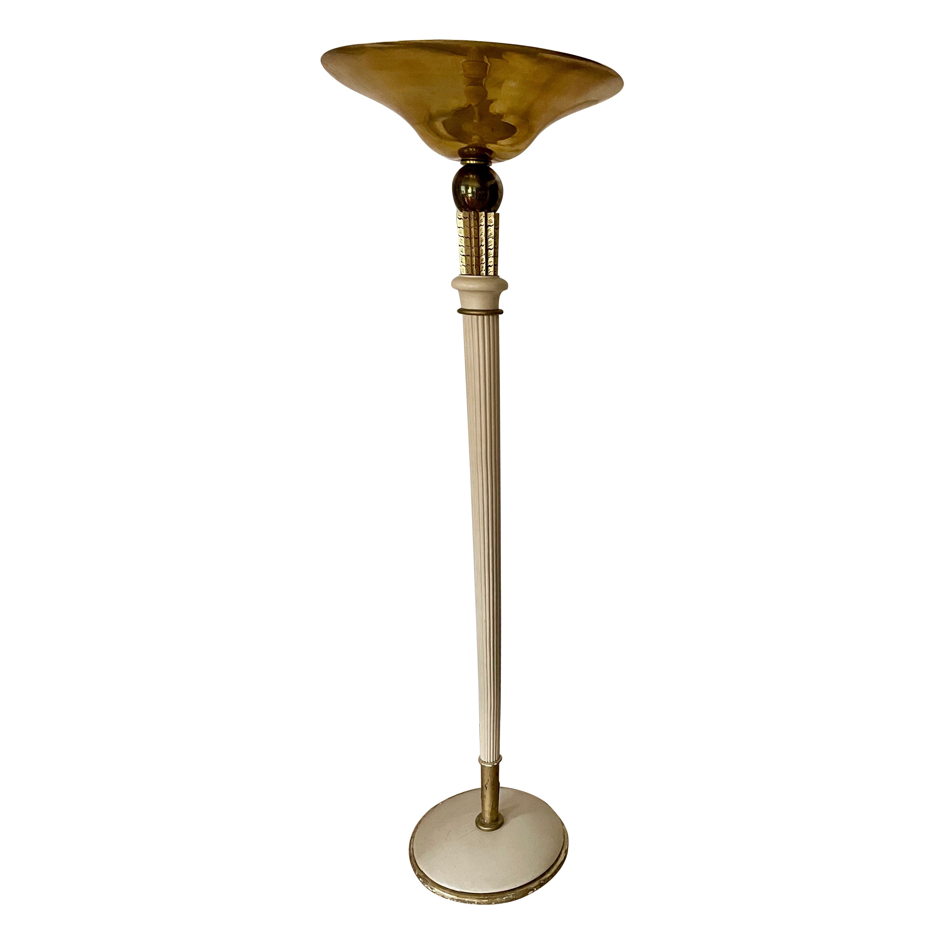 Art Deco Cream Lacquered Floor Lamp Attributed to Dominique, France 1935. For Sale