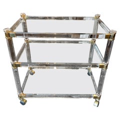 Used 1980s Hollywood Regency Lucite and Brass Italian Bar Cart by Fratelli Orsenigo