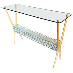 Vintage 1950s Cesare Lacca Mid-century Modern Wood and Glass Italian Console