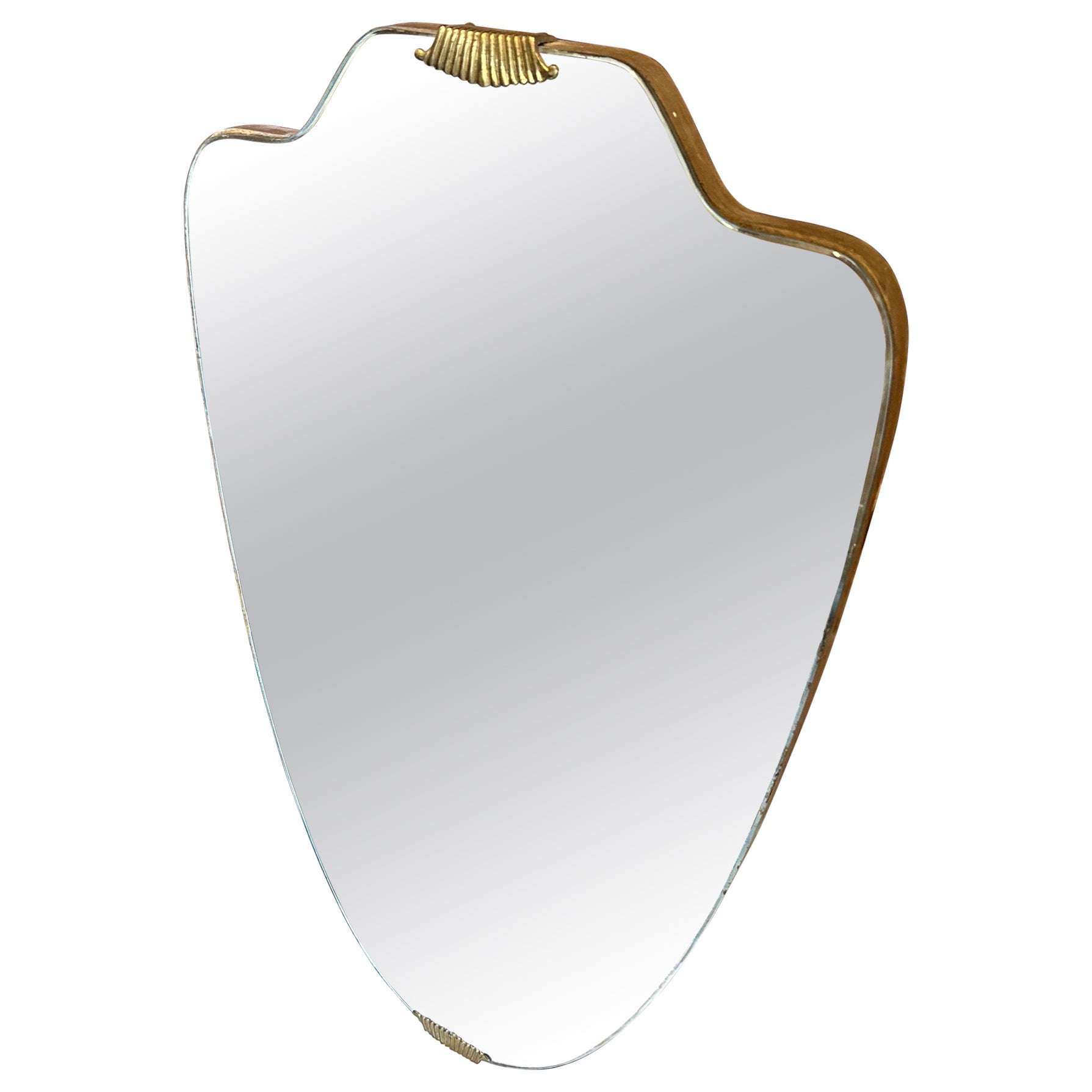 1950s Gio Ponti Style Mid-Century Modern Brass Italian Wall Mirror For Sale