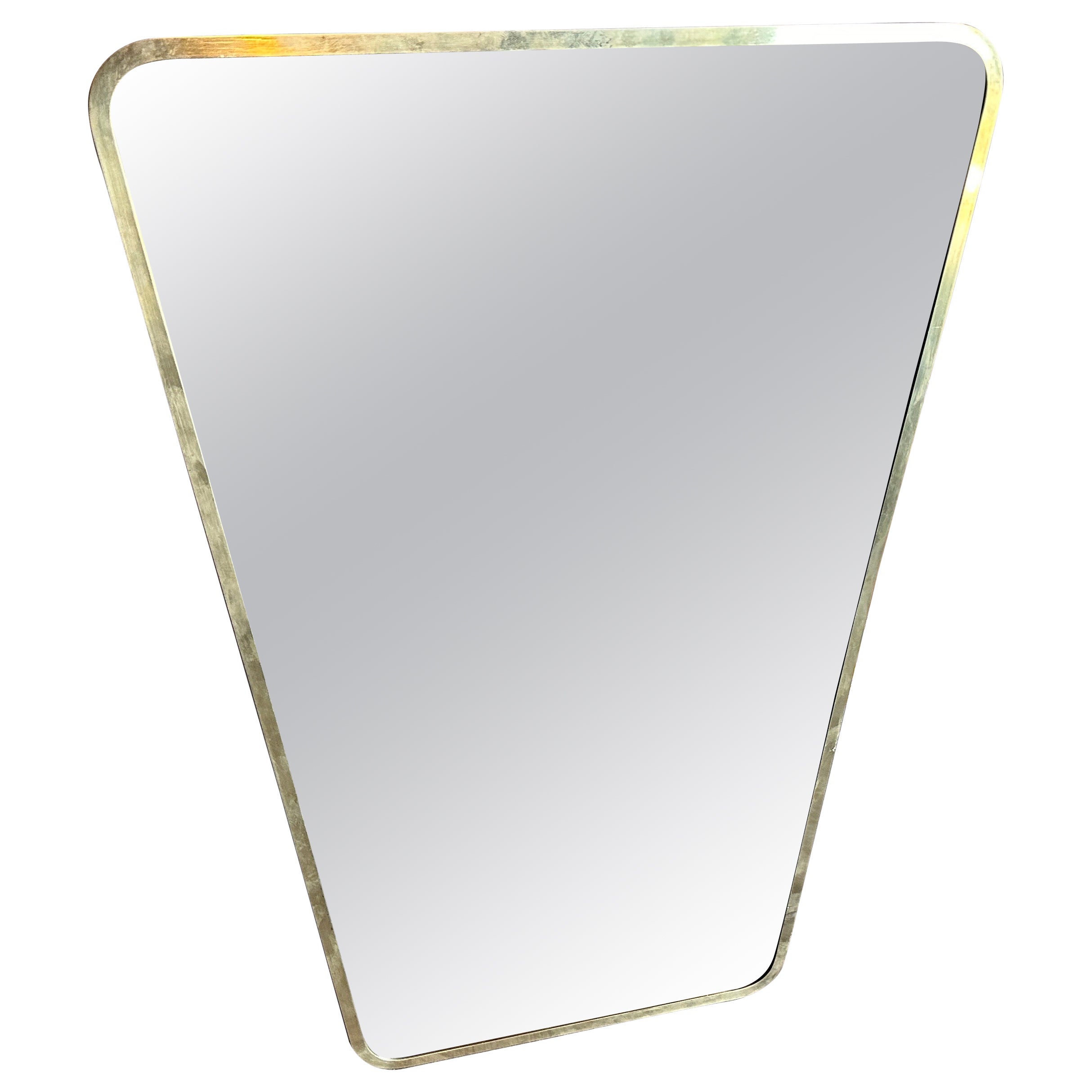 1950s Gio Ponti Style Mid-Century Modern Brass Italian Wall Mirror For Sale