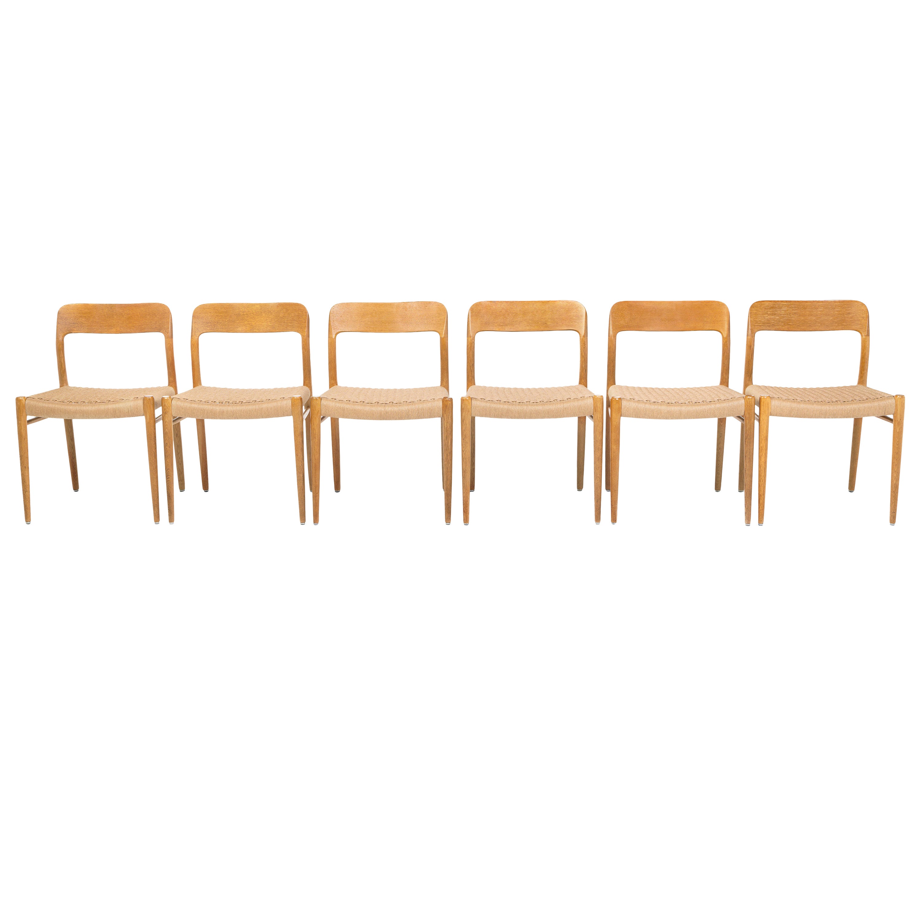 Set of 6 Dining Chairs in Oak and Papercord by Niels Otto Møller for J.L. Møller For Sale