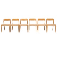 Vintage Set of 6 Dining Chairs in Oak and Papercord by Niels Otto Møller for J.L. Møller