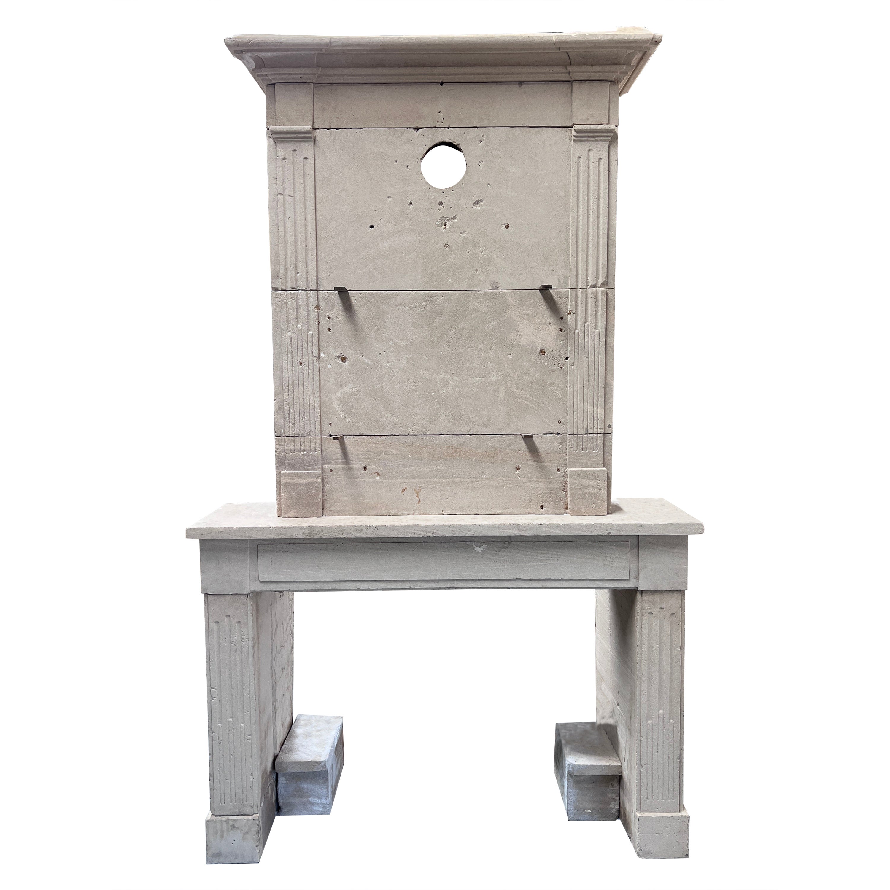 18th Century Trumeau Fireplace Mantel in French Limestone For Sale