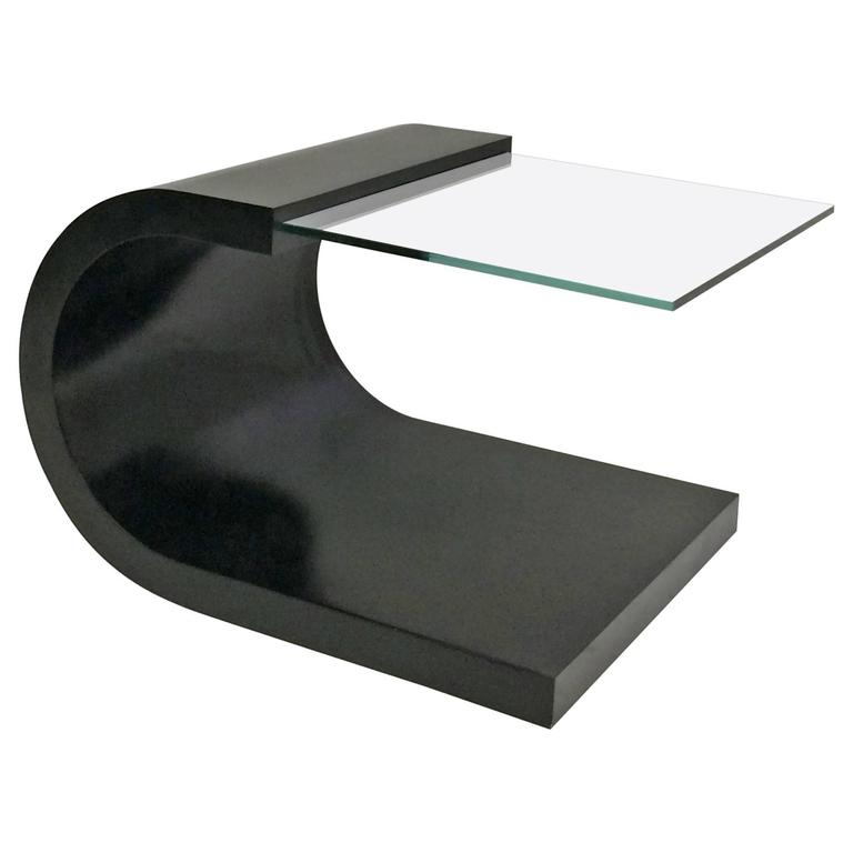 Waterfall Black Lacquer and Glass End Table For Sale at 1stdibs