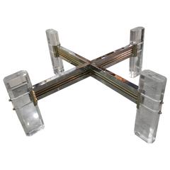 Charles Hollis Jones CHJ Coffee Cocktail Table Chrome Brass Lucite Square