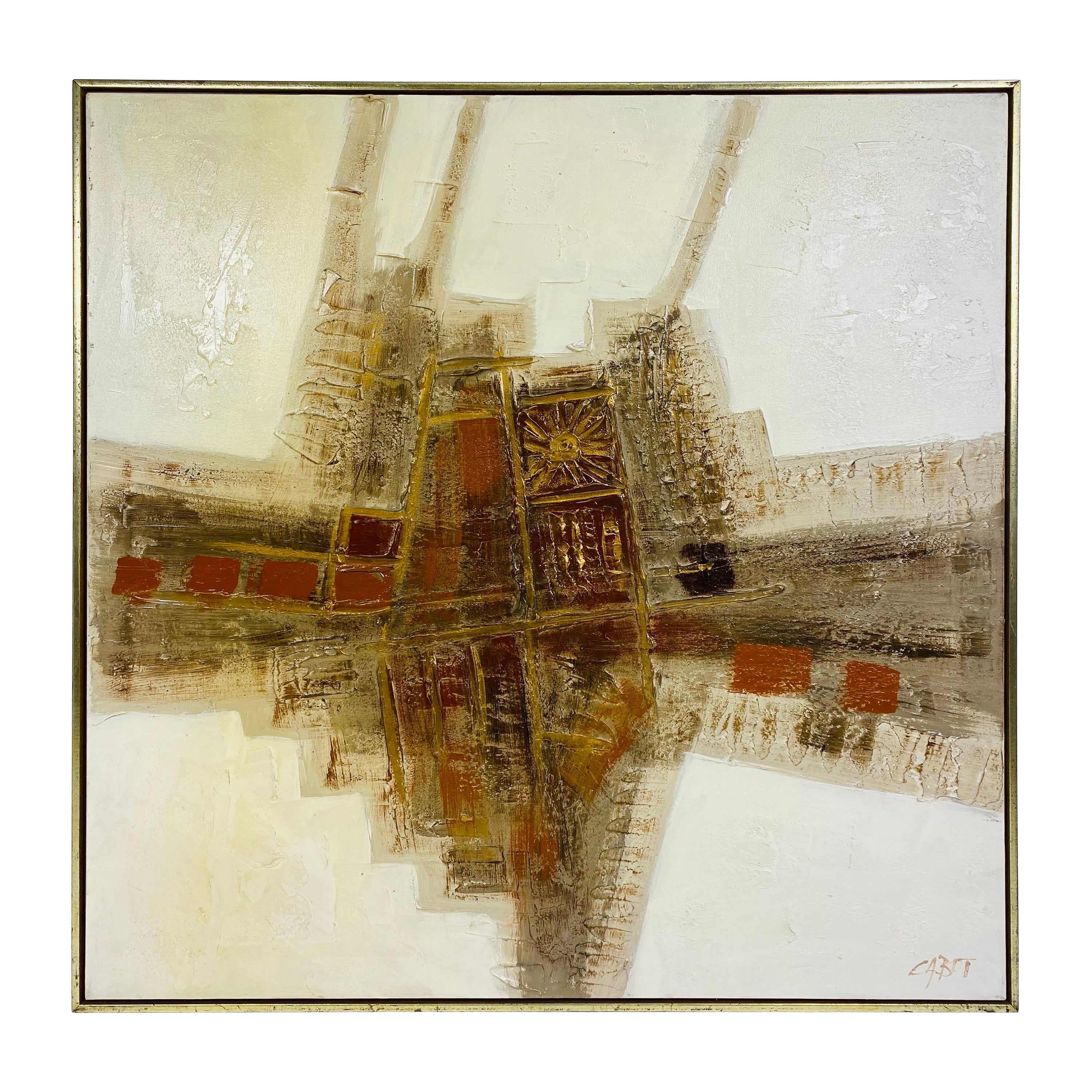 Huile sur toile abstraite moderne du milieu du siècle dernier signée Cabot en vente
