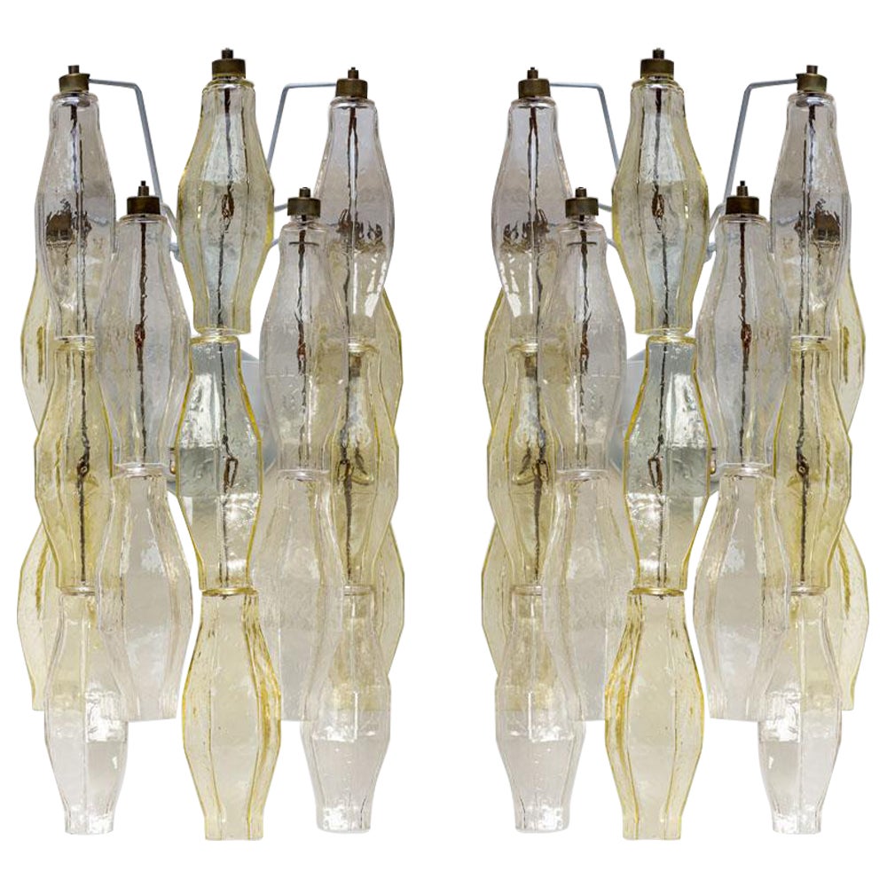 Pair of Carlo Scarpa design for Venini Poliedri sconces amber clear blown glass 