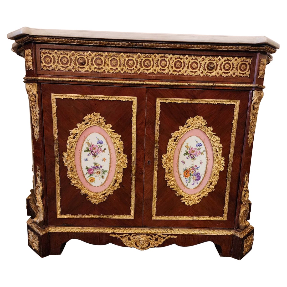 Pair of Louis XVI Style Gilt Bronze Cabinets 