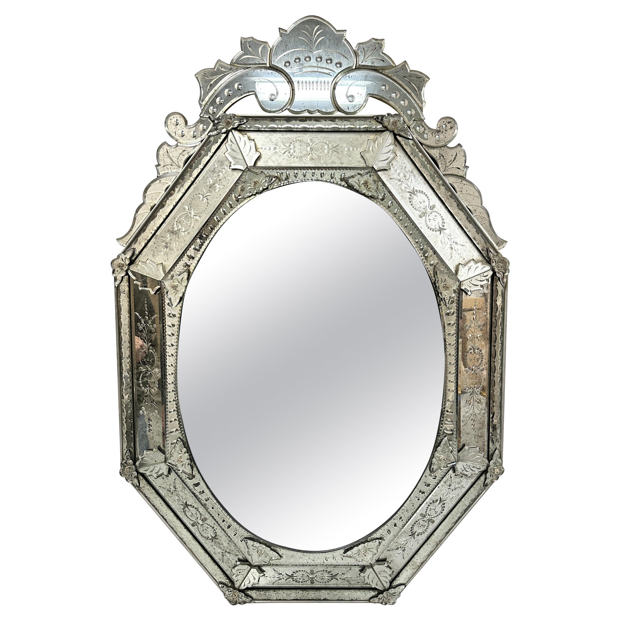 Antique Venetian Cushion Form Mirror For Sale