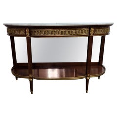 Used Mahogony Bronze Louis XV Style Demi-Lune Table 