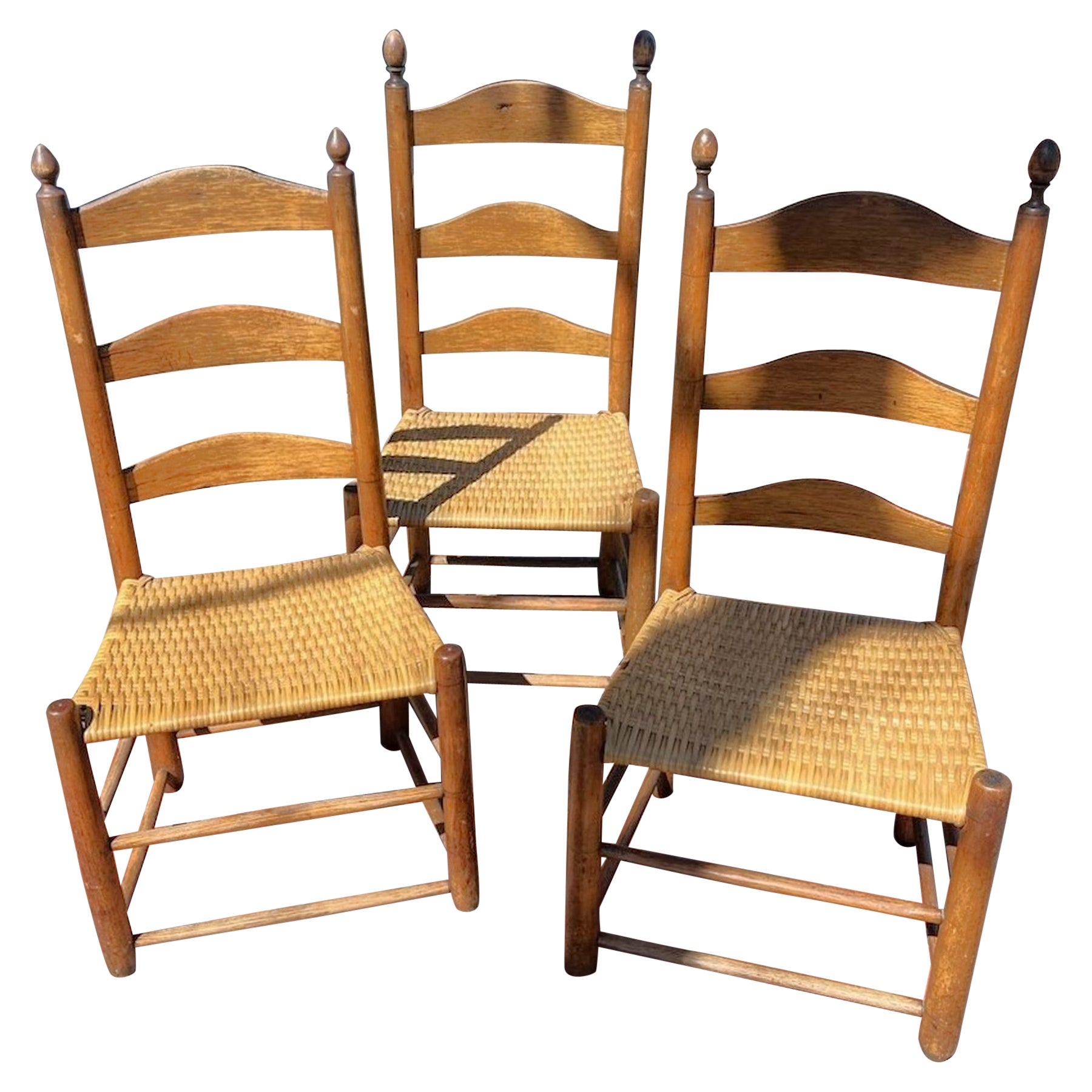 19thc Ladder Back Chairs From Pennsylvania -Set of Three