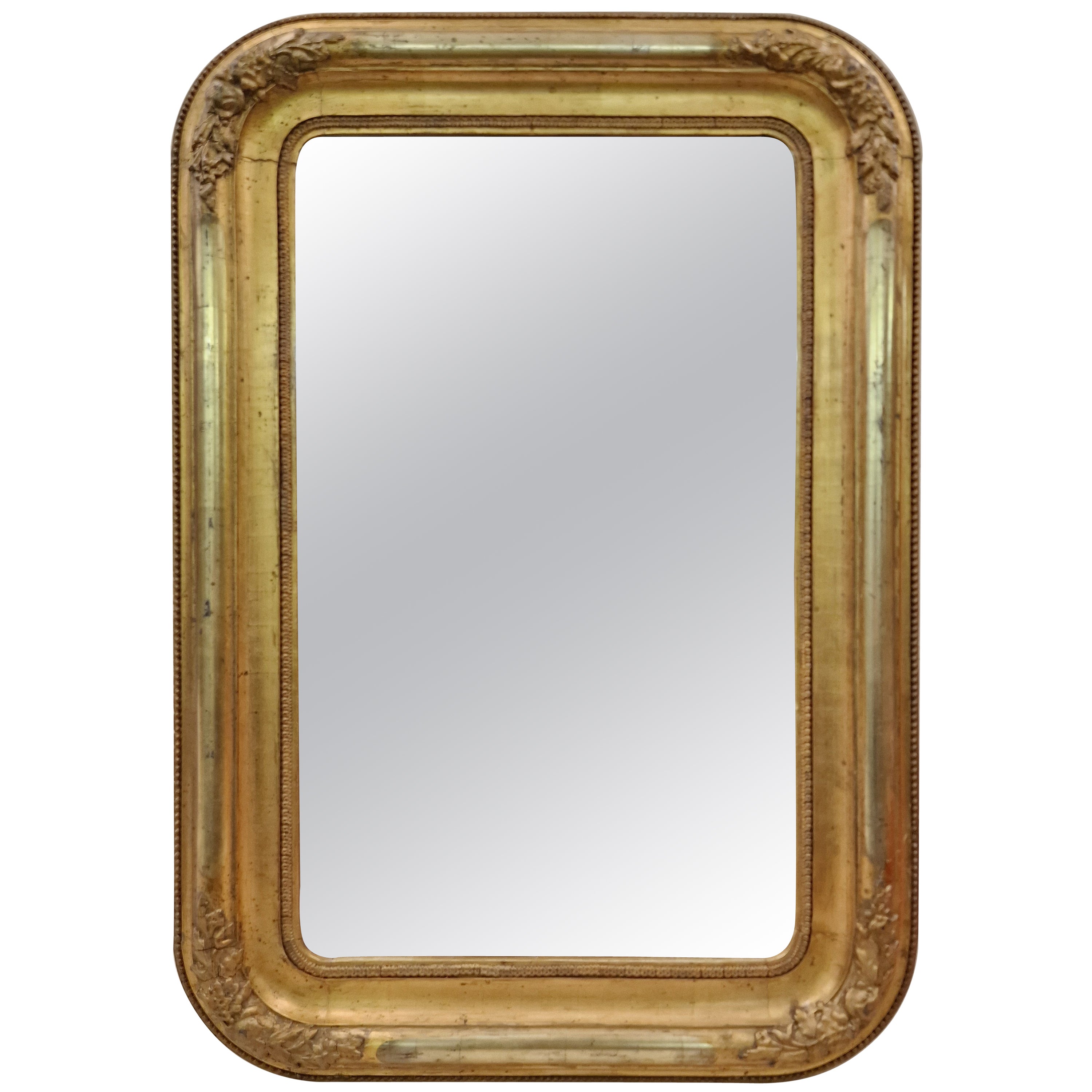 Decorative wall Mirror, Frame, wood stucco, gold, rounded edges, 1840s, Austria For Sale