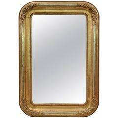 Decorative wall Mirror, Frame, wood stucco, gold, rounded edges, 1840s, Austria