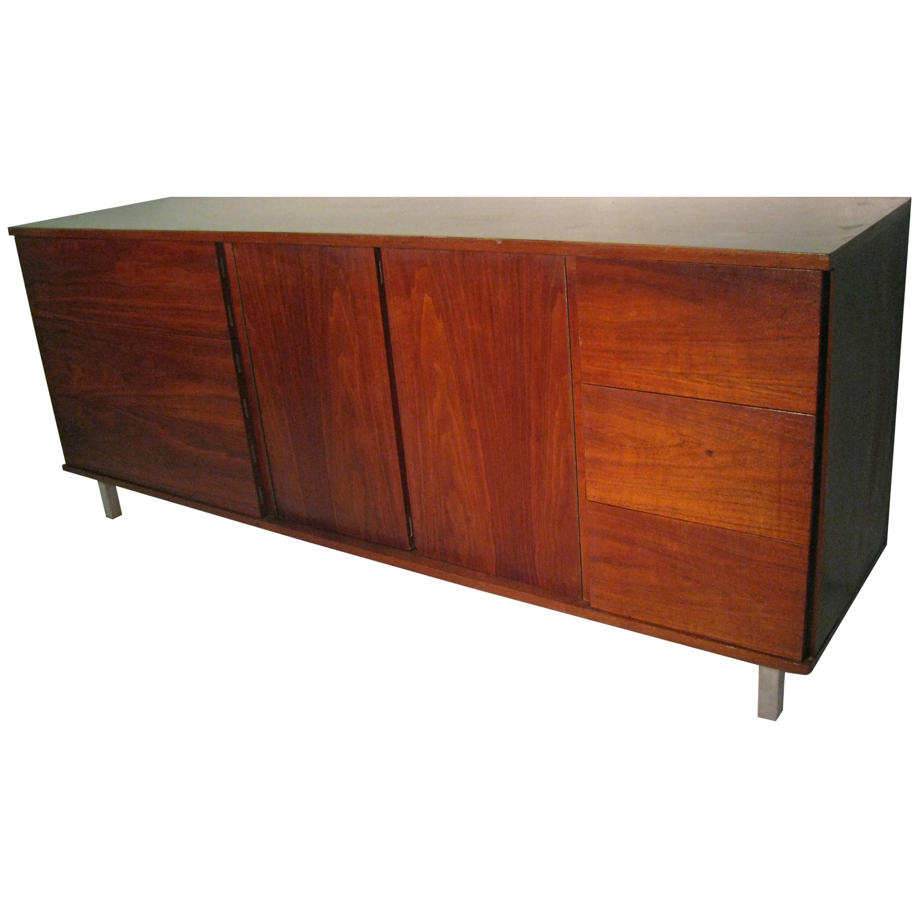 Mid-Century Modern Walnut Dresser Cabinet Style of Florence Knoll