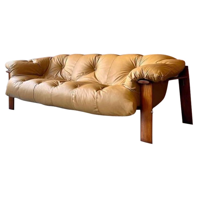 1970s Brazilian Hardwood and Leather MP131 Sofa by Percival Lafer