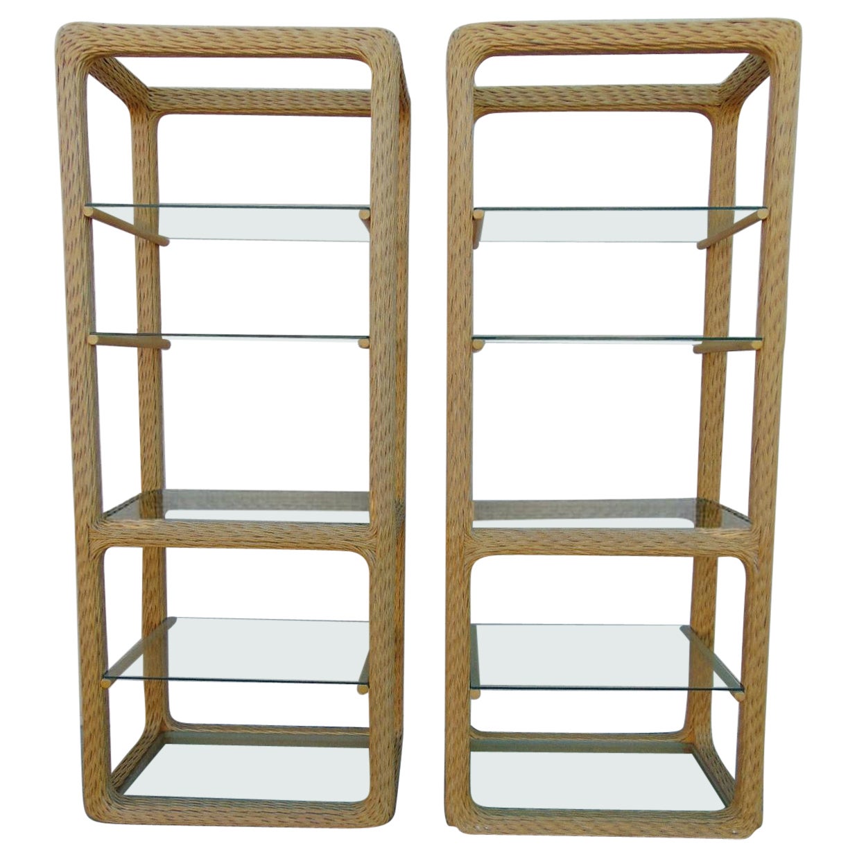 Twisted Rattan Organic Modern Etageres, a Pair For Sale