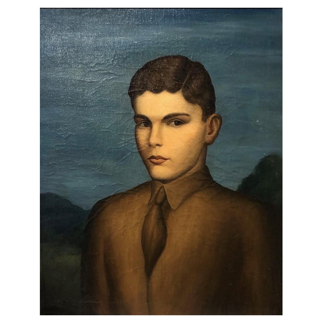 Paul Meltsner, Portrait of a Youth, American Modernist Realism O/C, c. 1940 For Sale