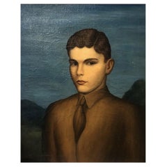 Vintage Paul Meltsner, Portrait of a Youth, American Modernist Realism O/C, c. 1940