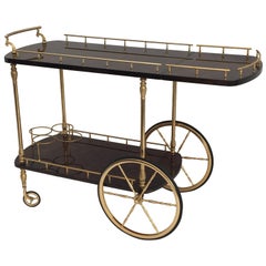 Aldo Tura Parchment Drop-Leaf Bar Cart in Dark Brown