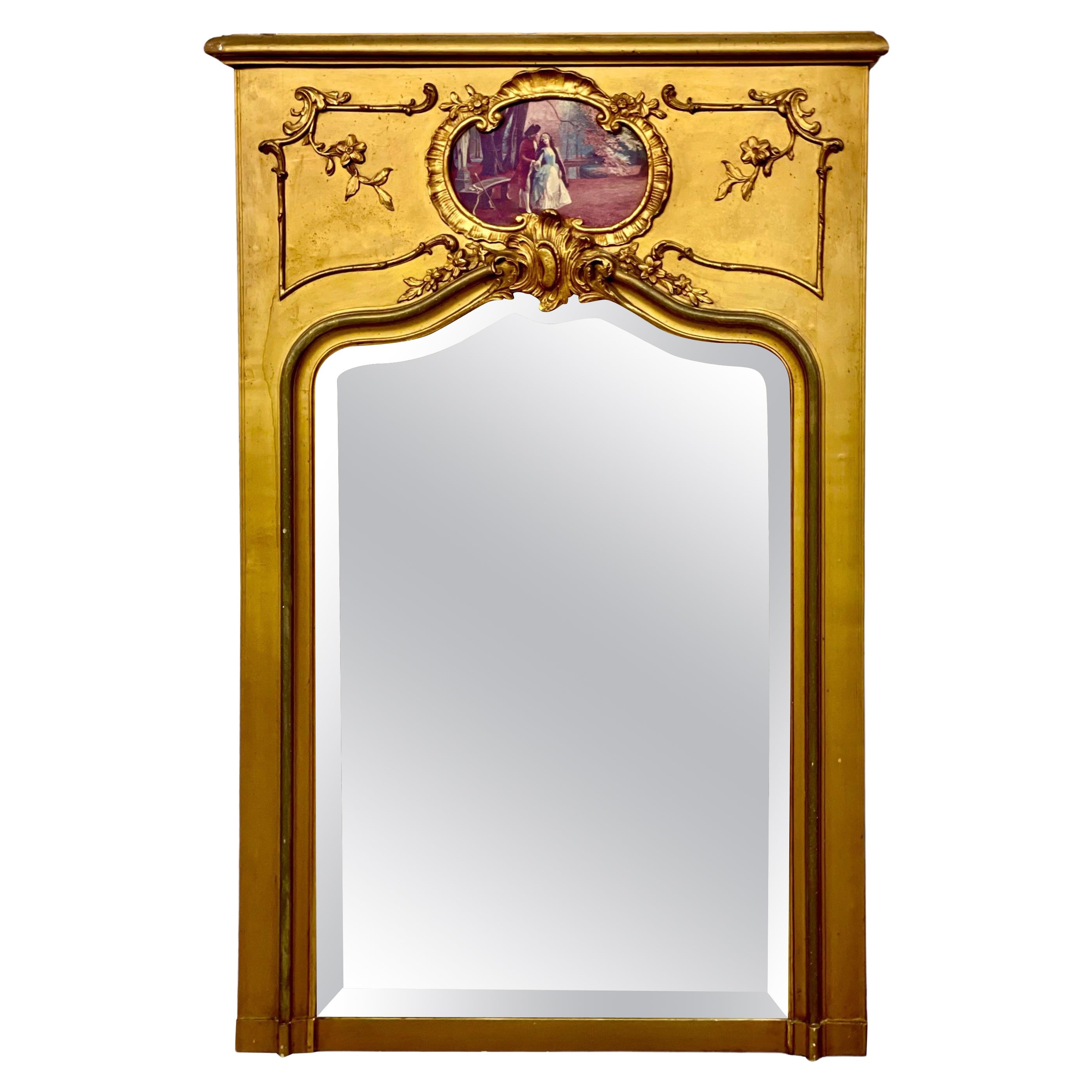 Espejo Trumeau de madera dorada Luis XV del siglo XIX
