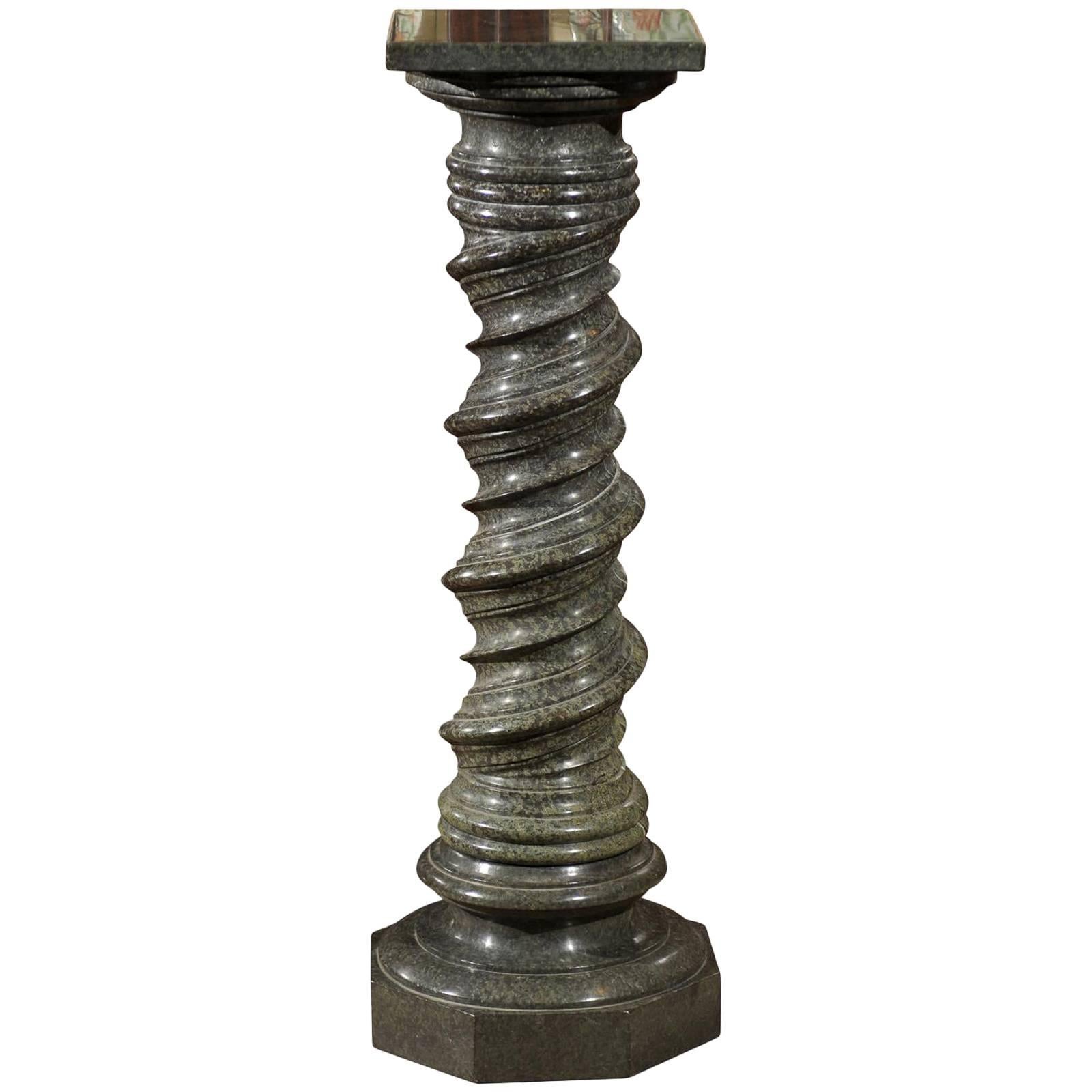 Italian Green Marble Barley Twist Pedestal, 19th Century