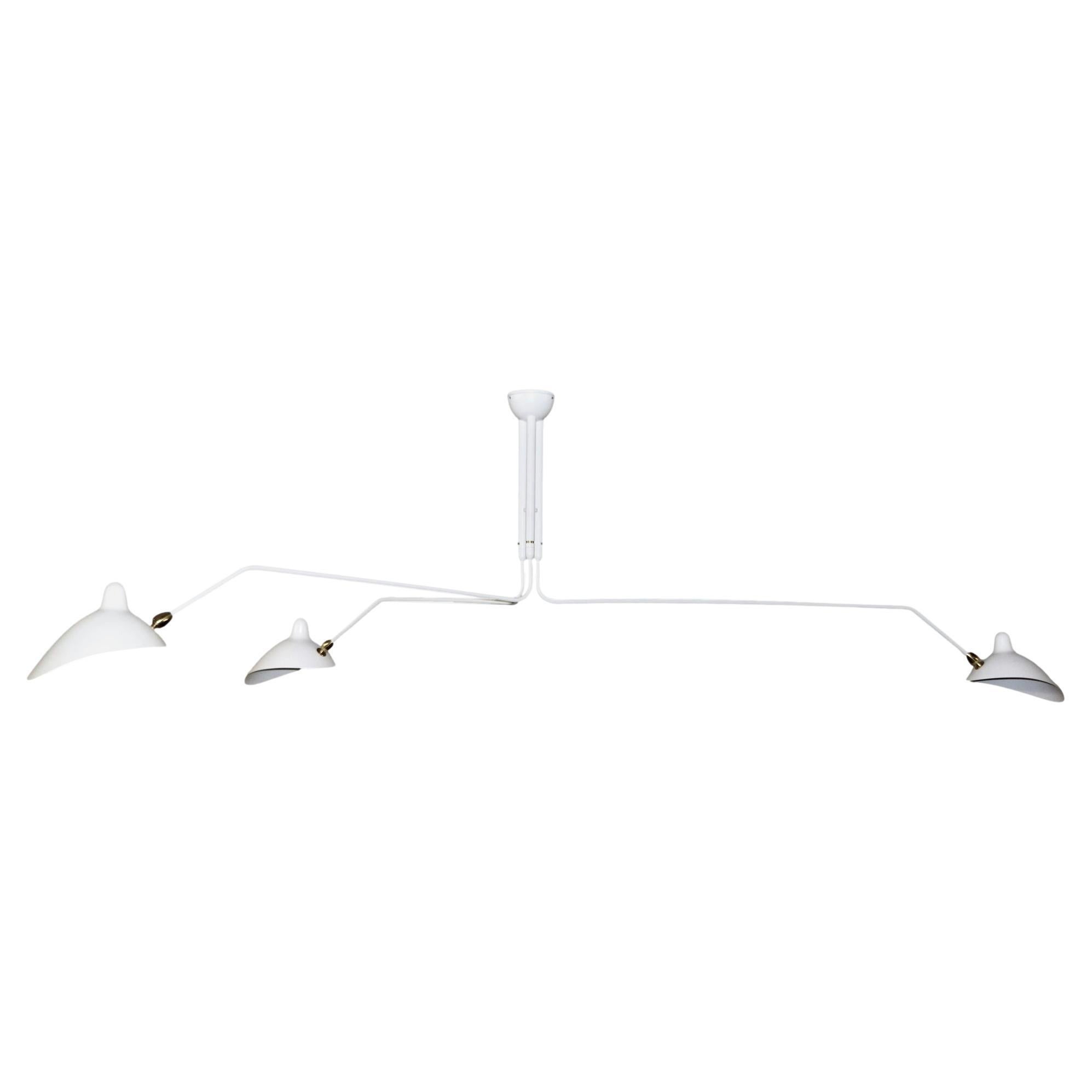 Serge Mouille - 2 Ceiling Lamps with 3 Rotating Arms in White For Sale