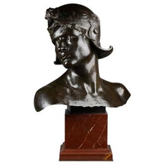 Emmanuel Hannaux: "Roman warrior bust", Brown patinated bronze Late XIXth c.