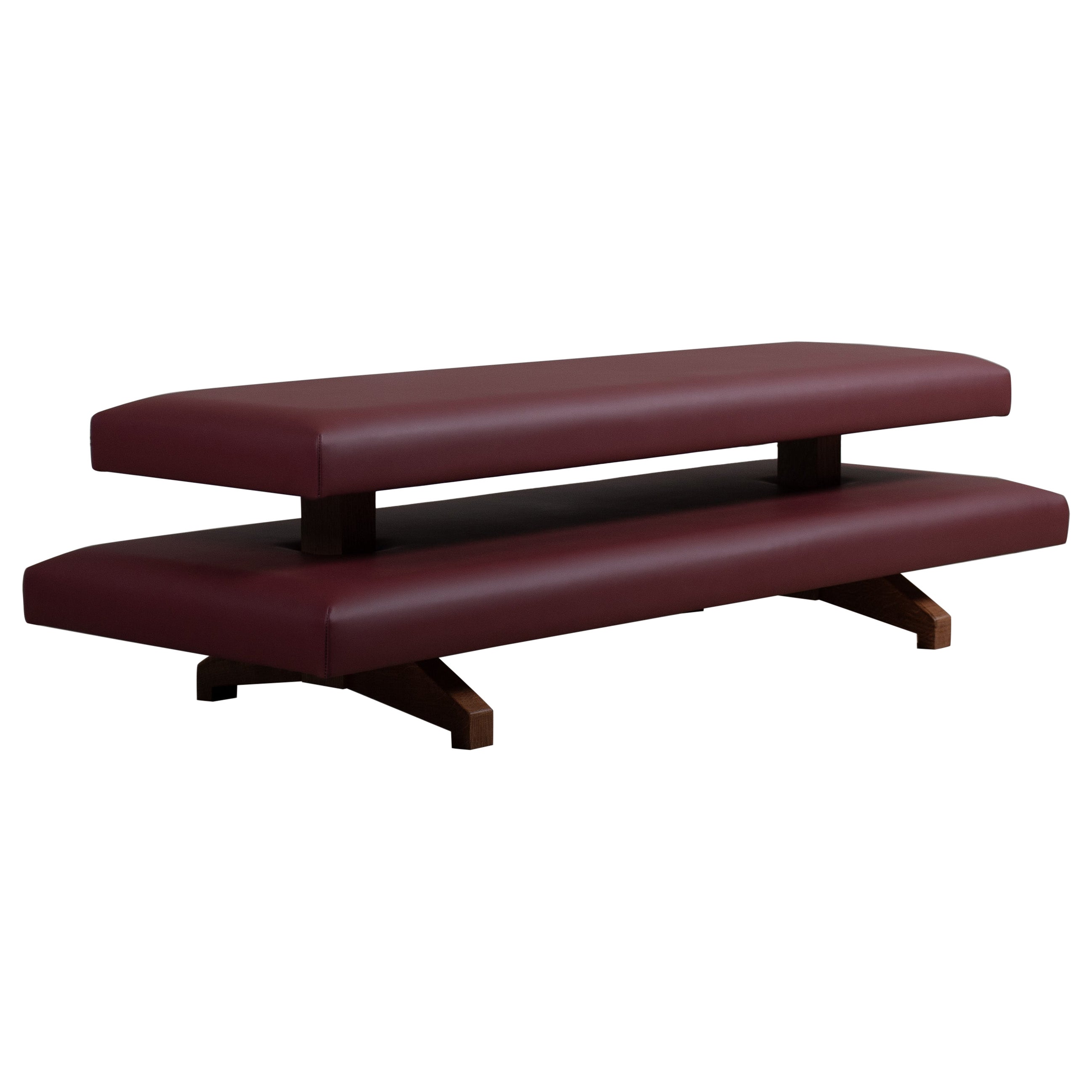 Handcrafted Leather & Oak Sofa Table Footstool For Sale