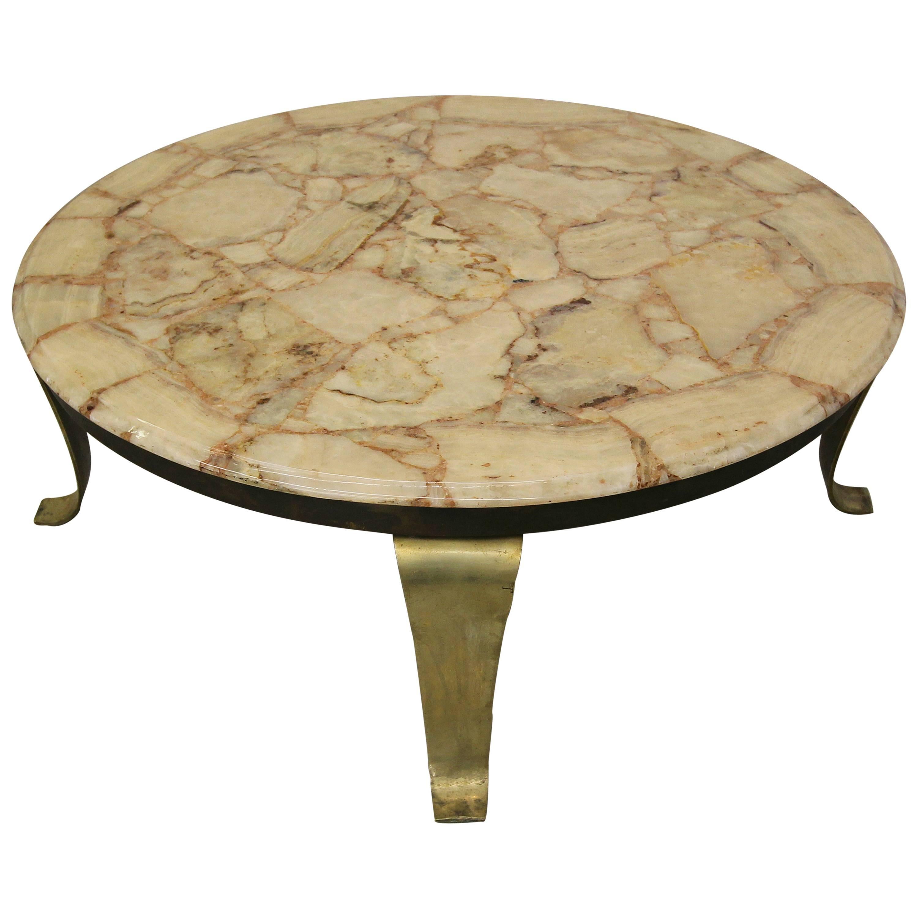 Brass and Onyx Coffee Table by Muller Onyx of Mexico