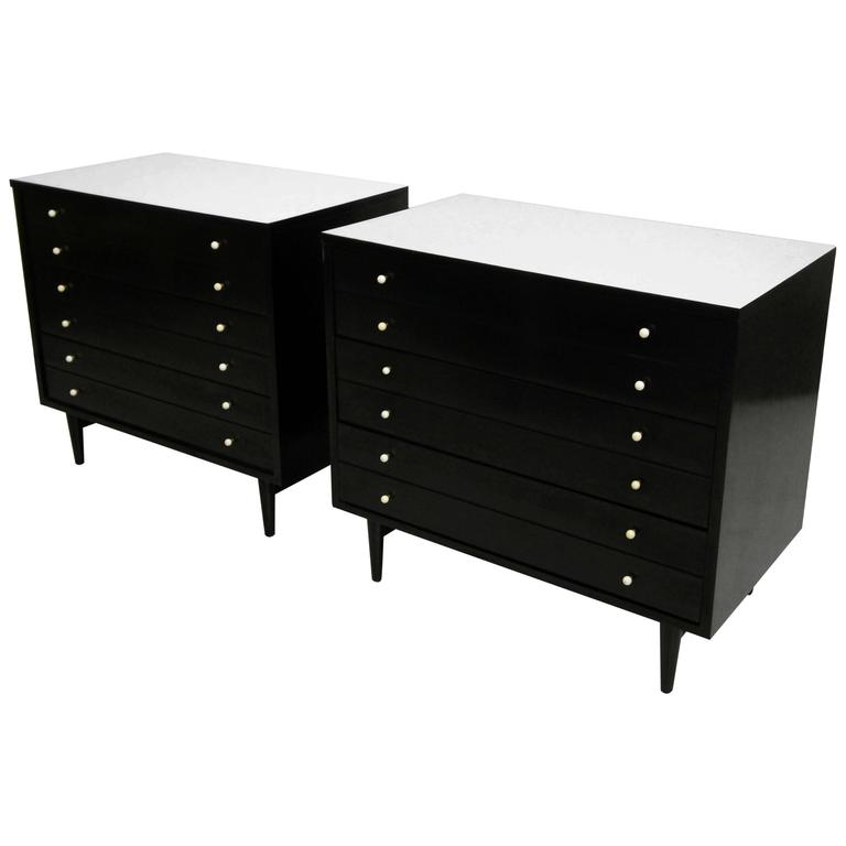 Pair of Matched Black and White MidCentury Dressers For Sale at 1stDibs